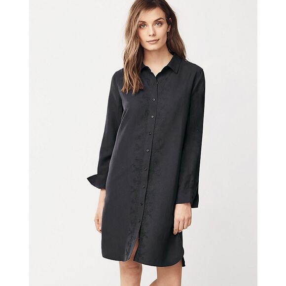Garnet Hill Womens Silk Linen Gray Embroidered Shirt Dress Small - Picture 1 of 8